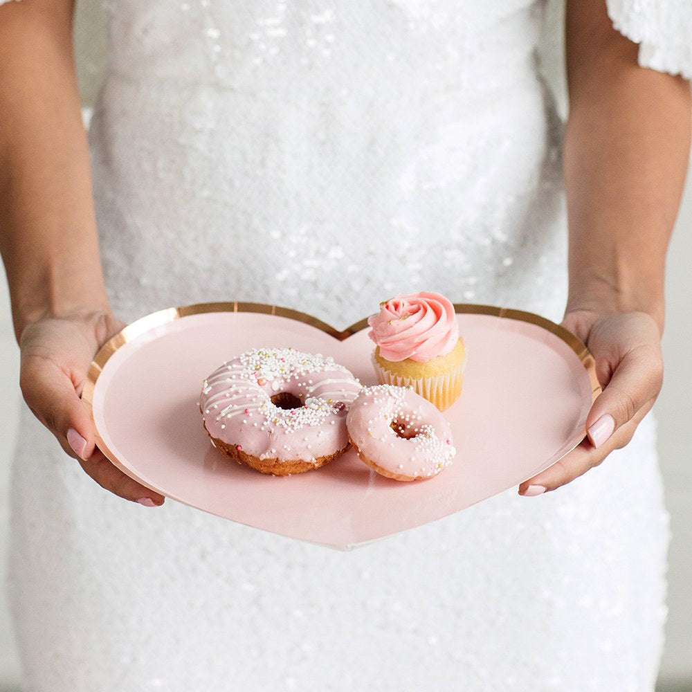 Pink and rose gold heart plates - large