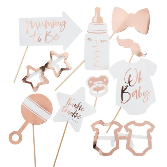Rose gold baby shower photo booth props