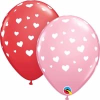 Helium inflated 11” balloon - hearts around (red or pink)