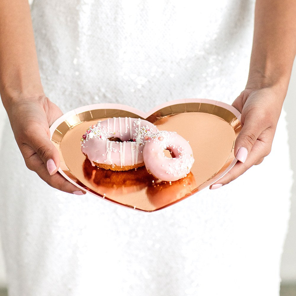 Rose gold and pink heart plates - small