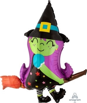 Supershape foil balloon - Halloween witch on broom