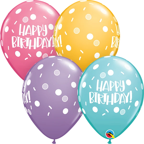 Helium inflated 11” balloon - birthday dots & sprinkles - 4 colour choices