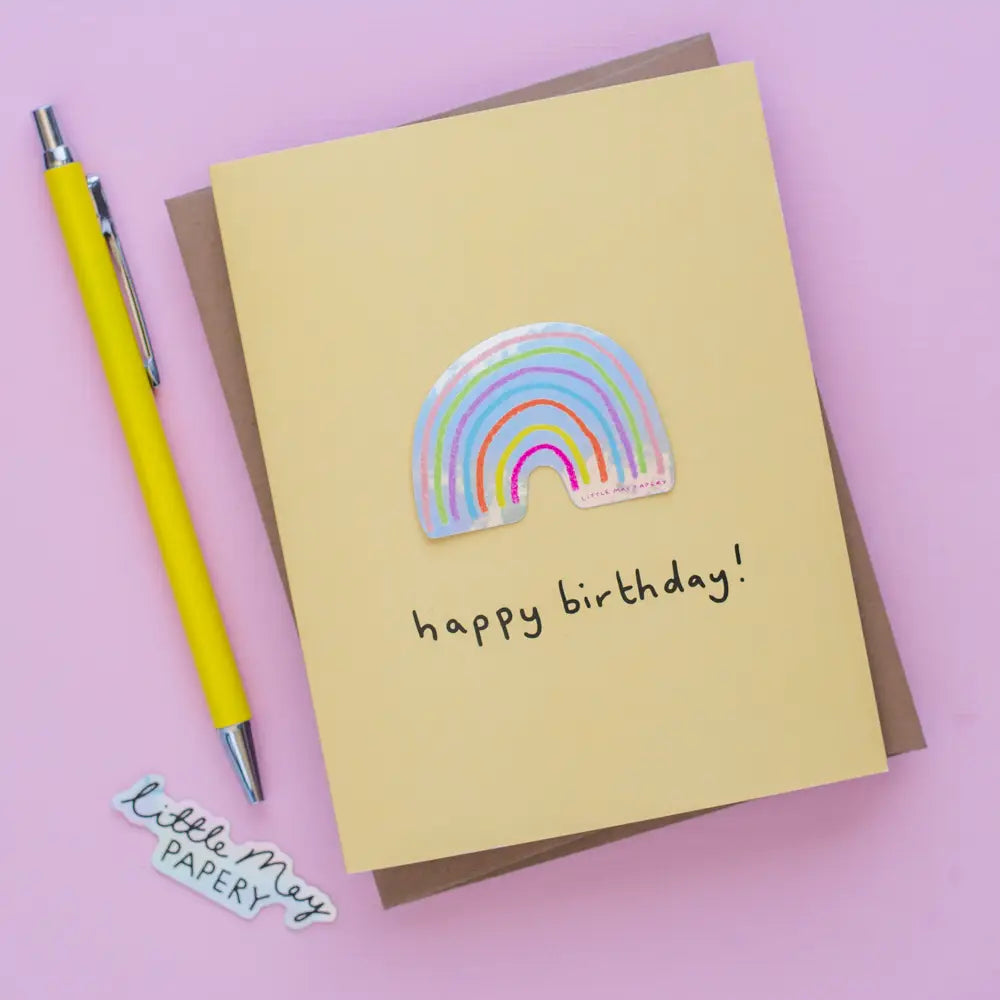 Birthday rainbow greeting card with usable vinyl sticker