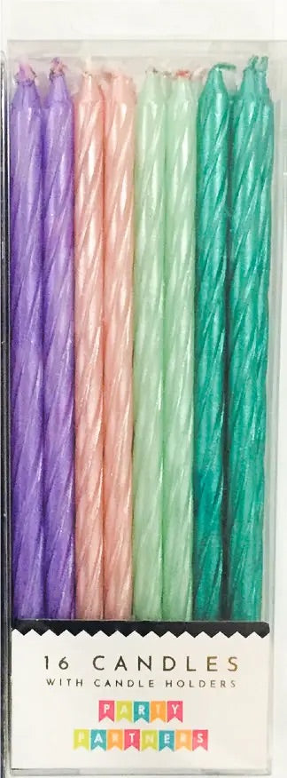 Purple, pink, turquoise and teal spiral candle set