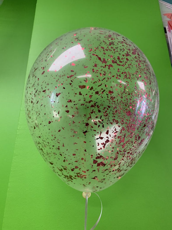 Helium inflated 11” soft metallic confetti balloon - various colours