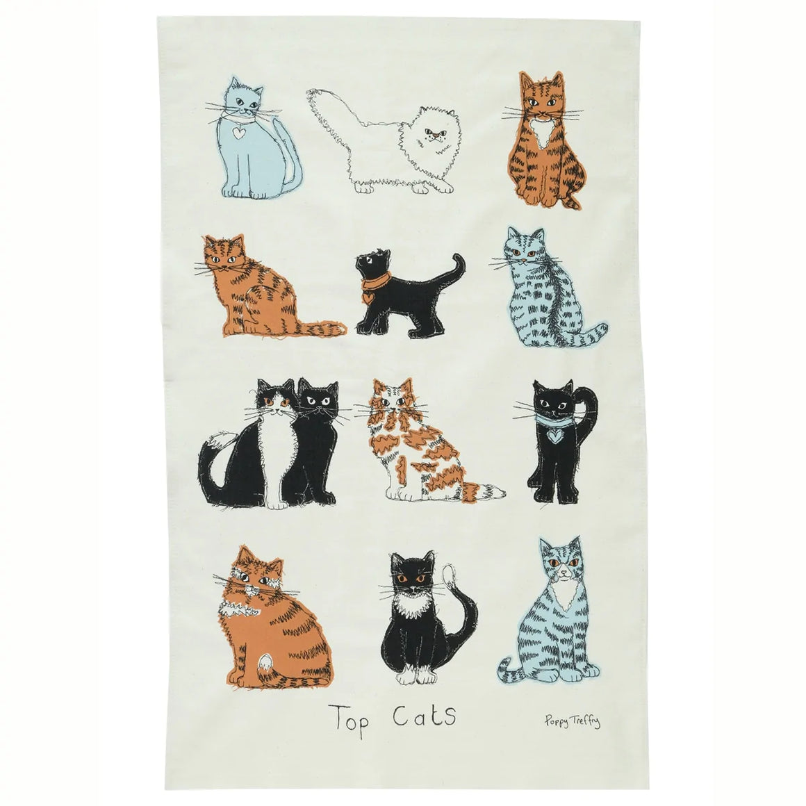 Organic cotton cats tea towel - Poppy Treffry