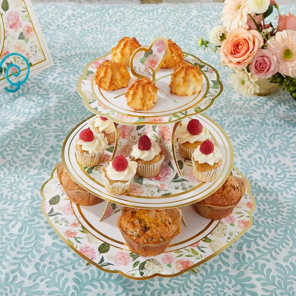 Floral 3 tier collapsable card stock cake stand