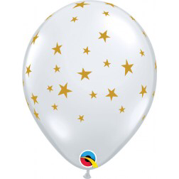 Helium inflated 11” latex balloon - diamond clear contempo stars