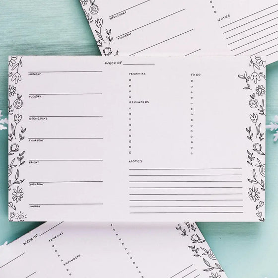 Floral weekly desk notepad