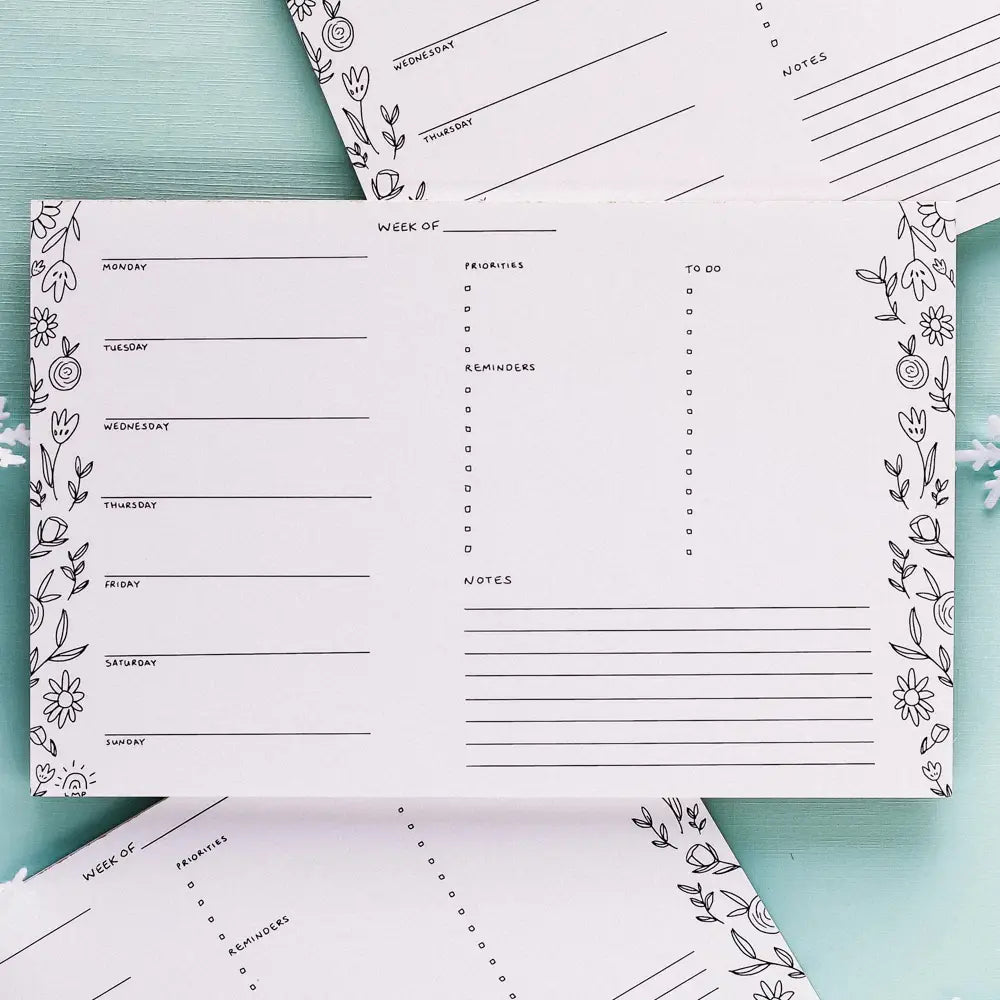 Floral weekly desk notepad