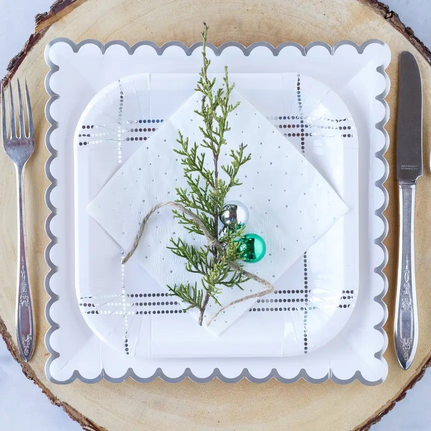 Winter white silver plaid plates